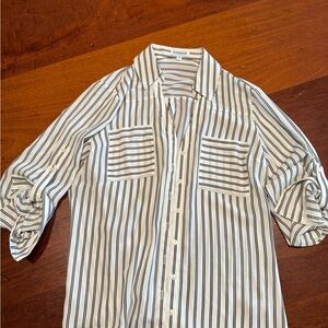 Express White and Black Striped Women's Button Down Shirt